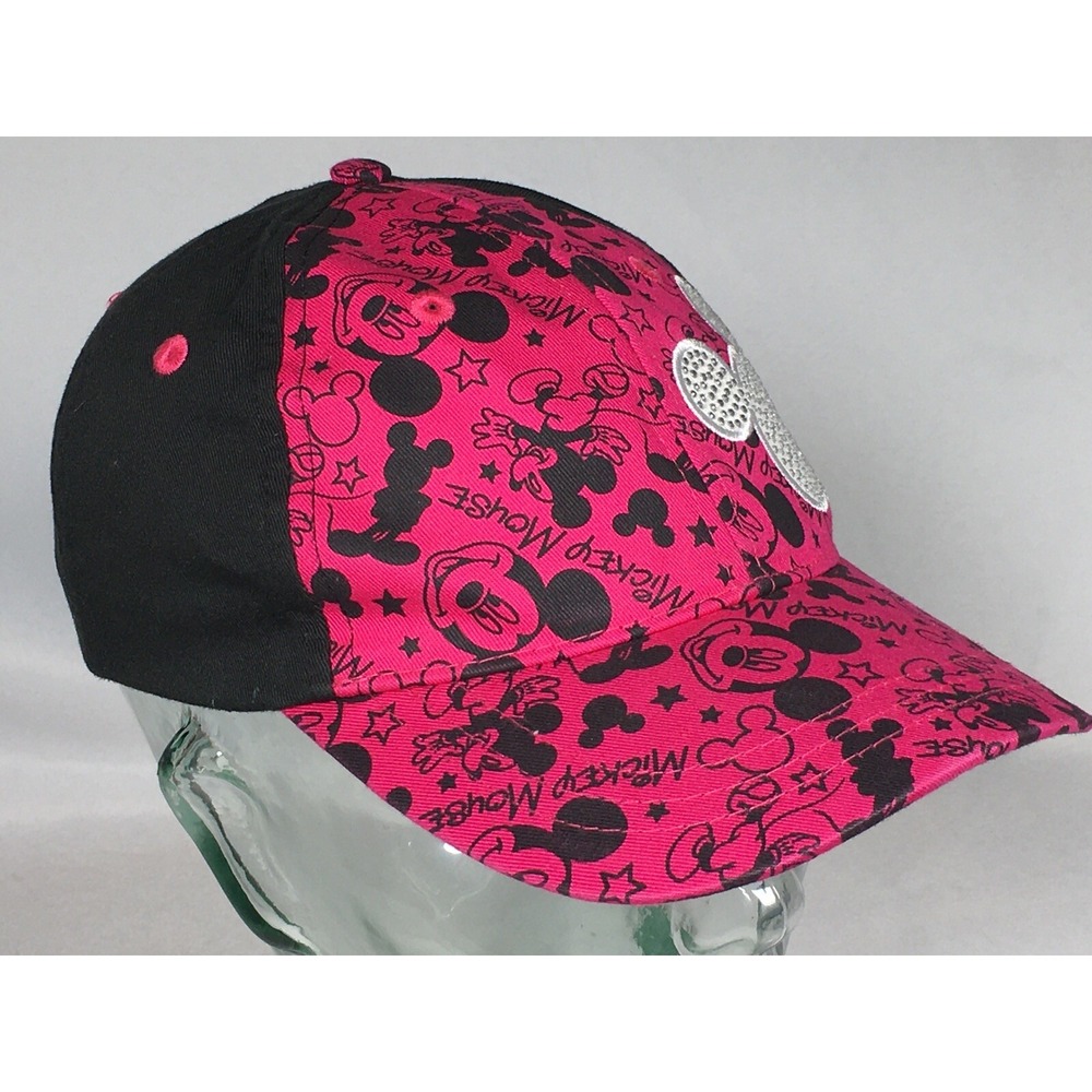 Disney Parks Mickey Mouse Jeweled Baseball Hat Pink Black Youth Adjustable - Picture 2 of 9